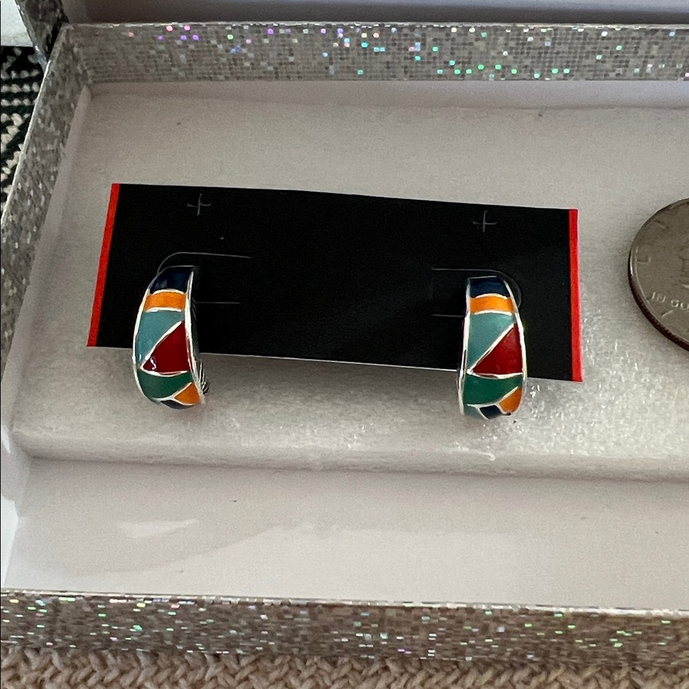 Colorful Inlay Hoop Earrings - Multicolor